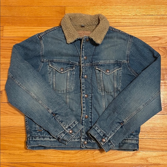 Vintage Abercrombie & Fitch Men’s Sherpa Lined Trucker Denim Jean Jacket Large - Picture 3 of 10